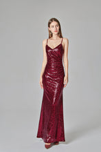 Load image into Gallery viewer, Spaghetti Straps Burgundy Prom Dresses Mermaid Sequins Party Dresses, Dance Dresses SRS15412