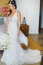Load image into Gallery viewer, Romantic Deep V Neck Sleeveless Lace Wedding Dress Mermaid Wedding Dresses With SRSP2NSHCG1