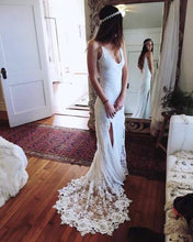 Load image into Gallery viewer, Romantic Boho Backless Lace Mermaid Elegant Ivory Wedding Dress RS151