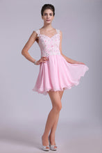 Load image into Gallery viewer, 2024 Straps A-Line/Princess Homecoming Dresses Chiffon With Applique