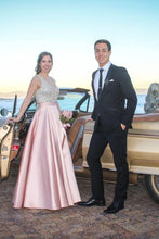 Load image into Gallery viewer, A Line Satin Sweetheart Long Prom Dresses With Pockets Strapless Evening SRSPLNLL4YN