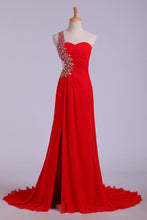 Load image into Gallery viewer, 2024 Prom Dresses Red One Shoulder Chiffon