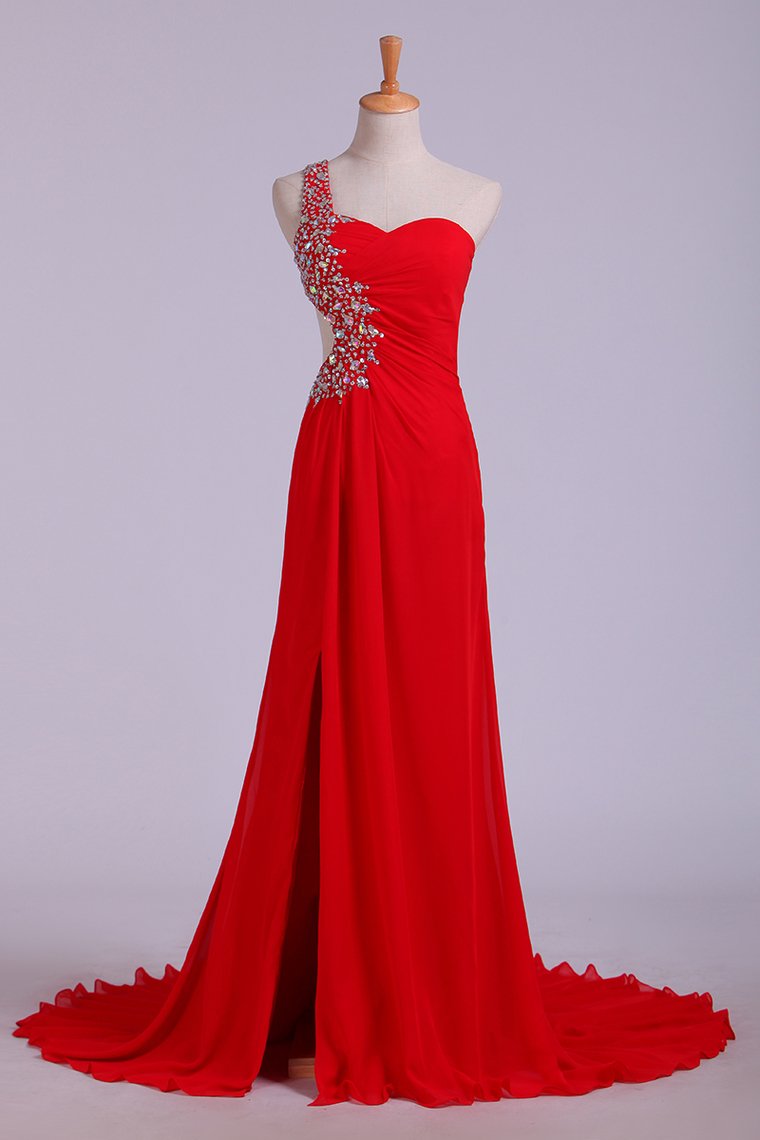 2024 Prom Dresses Red One Shoulder Chiffon