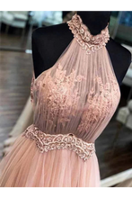 Load image into Gallery viewer, Chic Halter Formal Prom Dress Tulle Appliques A Line Evening SRSPYARAC2F
