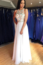 Load image into Gallery viewer, Unique A Line Colorful Beads Chiffon White Formal Dresses, Prom Evening Dresses SRS15539