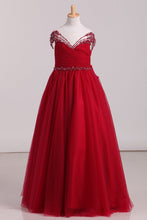 Load image into Gallery viewer, 2024 A Line Flower Girl Dresses Scoop Tulle With Beads And Bow Knot