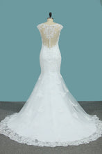 Load image into Gallery viewer, 2024 Mermaid Wedding Dresses Scoop Tulle With Applique Court Train