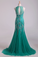 2024 Scoop Mermaid Tulle Prom Dresses Fully Beaded Bodice Sweep Train