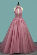 Load image into Gallery viewer, 2024 Simple Style Prom Gown High Neck A-Line Sweep Train New Arrival