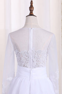2024 Scoop Long Sleeves Wedding Dresses Tulle & Organza With Applique Sweep Train Detachable