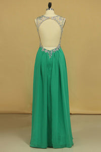 2024 Scoop Open Back A Line With Beads Prom Dresses Sweep Train