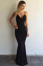 Load image into Gallery viewer, New Arrival Simple Halter Black V-Neck Criss Cross Sleeveless Mermaid Long Prom Dresses RS770