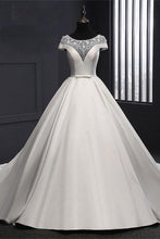 Load image into Gallery viewer, Formal Vintage Ivory Lace Satin Long Ball Gown Wedding Dresses