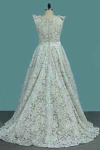 2024 Asymmetrical Lace Scoop A Line Prom Dresses Zipper Up