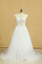 Load image into Gallery viewer, 2024 Plus Size Bridal Dresses A-Line Off The Shoulder Tulle Court Train White Zipper Back