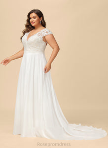 Train Wedding Sweep Wedding Dresses Chiffon A-Line Split Front With Lace Anya V-neck Dress