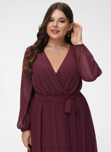 Fabric Pleated Length Bow(s) A-Line Embellishment V-neck Floor-Length Silhouette Neckline Violet Bridesmaid Dresses