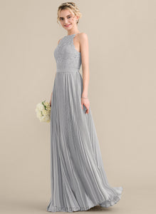 Phyllis Scoop With A-Line Chiffon Prom Dresses Pleated Floor-Length Lace