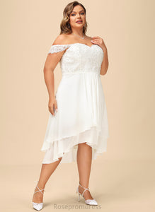 Sequins Lace Chiffon Dress Carly With Beading Wedding Asymmetrical Wedding Dresses A-Line Off-the-Shoulder