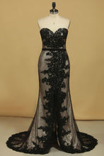 Load image into Gallery viewer, 2024 Sequin &amp; Tulle Sweetheart Sheath Prom Dresses With Applique And Slit