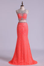 Load image into Gallery viewer, 2024 Mermaid/Trumpet Prom Dresses Two Pieces Scoop Lace With Beading