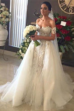 Load image into Gallery viewer, 2024 Mermaid Off The Shoulder Tulle With Applique Wedding Dresses Court Train Detachable
