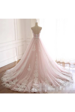 Load image into Gallery viewer, Tulle Iovry Appliques SweetHeart Neckline Cathedral Train Wedding SRSPLXGGTP3