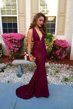 Load image into Gallery viewer, New Simple Mermaid V-Neckline Backless Prom Dress Dark Burgundy Evening Formal Gowns RS113