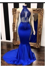 Load image into Gallery viewer, Sexy Evening Dresses Mermaid/Trumpet Halter Appliques Court SRSPSM3SECT