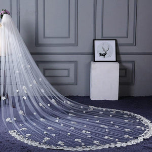 3M Tulle Ivory Wedding Veils with Appliques, Fashion Hand Made Flowers Wedding Veils SRS15544