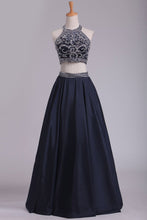 Load image into Gallery viewer, 2024 Two-Piece Halter Beaded Bodice A Line Prom Dresses Taffeta Floor Length
