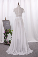 Load image into Gallery viewer, 2023 Chiffon Bateau A Line Wedding Dresses With Applique And Slit