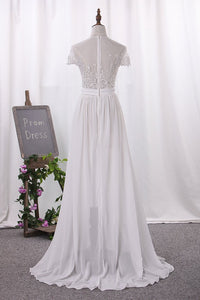 2023 Chiffon Bateau A Line Wedding Dresses With Applique And Slit
