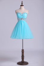 Load image into Gallery viewer, 2024 Homecoming Dresses A Line Sweetheart With Beading&amp;Sequins Mini