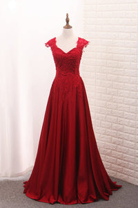 2024 Satin Straps Prom Dresses A Line With Applique And Beads Open Back