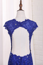 Load image into Gallery viewer, 2023 Sexy Open Back Mermaid Prom Dresses Scoop Lace With Beading