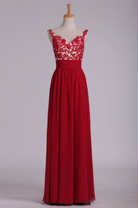 2024 Prom Dress Spaghetti Straps A Line Chiffon With Applique And Beads