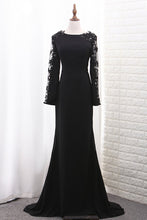 Load image into Gallery viewer, 2024 Scoop Long Sleeves Chiffon Mermaid Evening Dresses With Applique