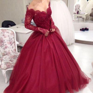 Charming Prom Dress Long Prom Dress Gowns Long Sleeve Tulle Evening Dress Women Dress RS844