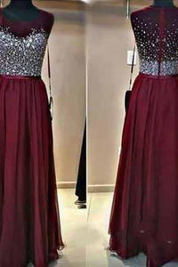 Long Custom Burgundy Beaded Charming Sparkly Floor-Length 2019 Prom Dresses PD01
