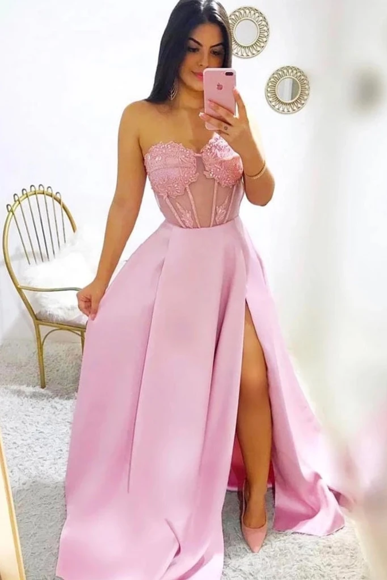 Modest A-Line Sweetheart Split Prom Dresses With SRSPYMS3DHT