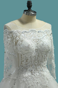 2024 Marvelous Wedding Dresses Scoop Lace Up With Rhinestones Royal Train