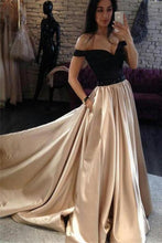 Load image into Gallery viewer, Simple Off The Shoulder Long Black And Champagne Prom Dresses Party Dresses