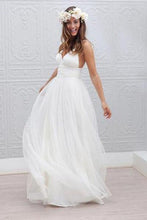 Load image into Gallery viewer, A-line Simple Spaghetti Straps Beach Wedding Dress Summer Coast Off White Bridal Gown W1014