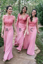 Load image into Gallery viewer, New Style Mismatched Pink Appliques Chiffon Floor Length Long Bridesmaid Dresses RS290