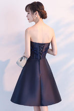 Load image into Gallery viewer, Navy Blue Beads Appliques Strapless A-Line Lace up Homecoming Dress Graduation Dress RS573