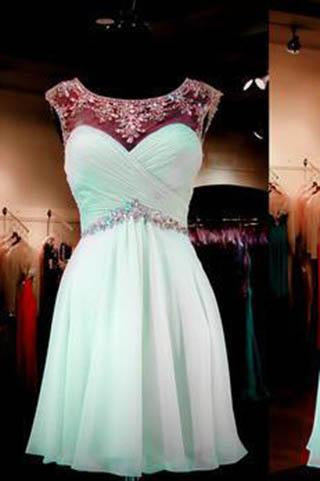 Mint Homecoming Dress A-line Empire Open Back Chiffon with Beaded Short Prom Dress RS902