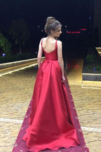 Load image into Gallery viewer, Red A-Line Long Simple Satin Open Back Sleeveless Evening Dress Prom Dresses RS507