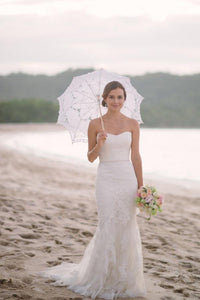 Subtle Sweetheart Strapless Lace Mermaid White Sleeveless Tulle Beach Wedding Dresses RS278