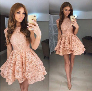 A Line Above Knee Straps Lace Homecoming Dresses with Scoop Short Prom Dresses RS838